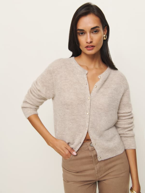 Cece Alpaca Ribbed Cardigan - Barley